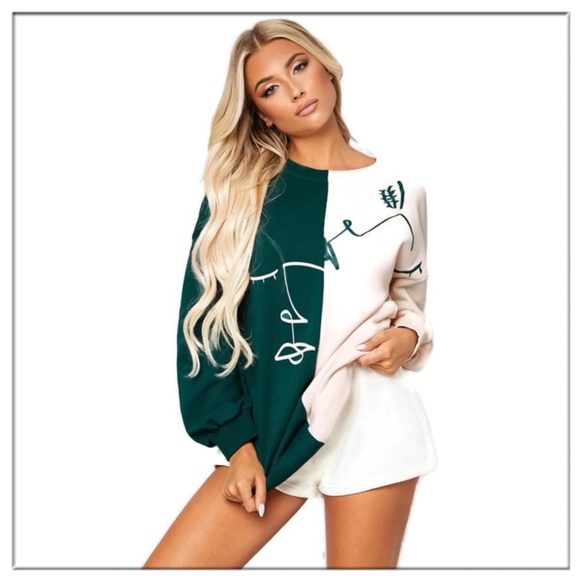 Color Block Figure abstract Graphic Oversized Sweatshirt Dress - Picture 5 of 8